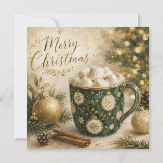 Carte Guimauves Chocolat Chaud Vert Cosy Or