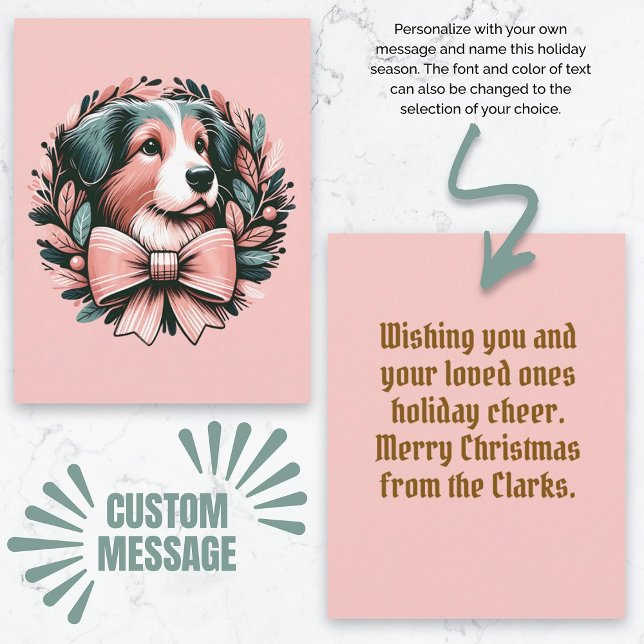 Carte Guirlande australienne berger de Noël personnalisé (Custom Christmas Australian Shepherd Dog Wreath Card)
