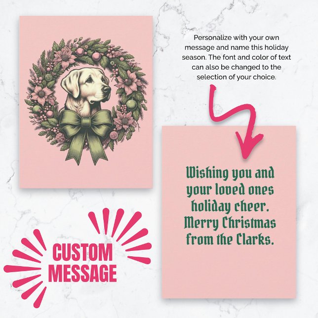 Carte Guirlande de Noël Jaune (Custom Christmas Yellow Labrador Wreath Card)