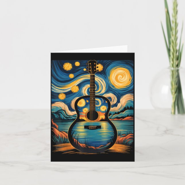 Carte Guitar Lake Starry Night Music Guitarist Van Gogh  (Devant)
