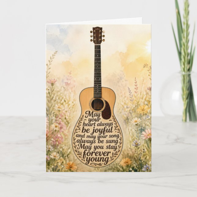 Carte Guitare acoustique d'anniversaire avec texte Forev (Devant)