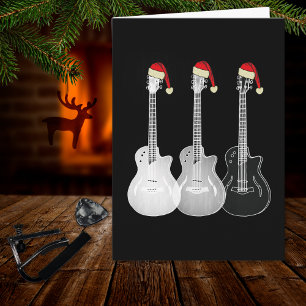 Carte Guitare de Noël Santa Noir et Blanc
