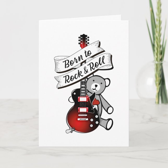 Carte Guitare Mignonne Teddy Musicien Né pour Rocker Enf (Devant)