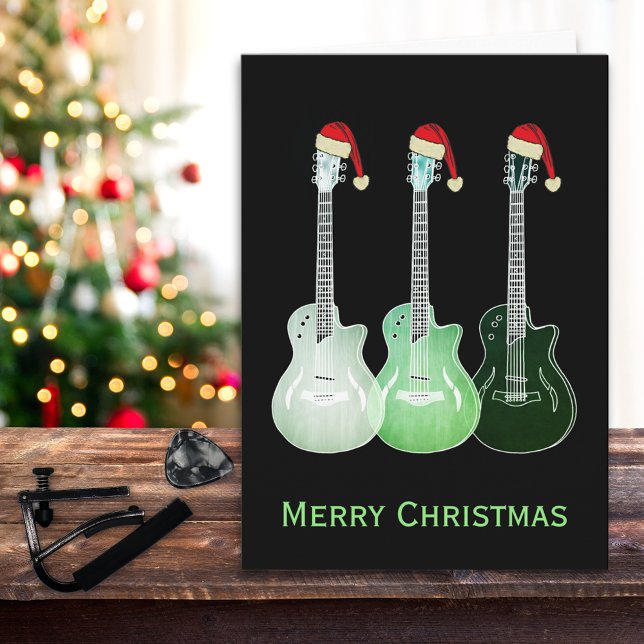 Carte Guitares de Noël Père Noël Cool (Cool electric guitar merry christmas holiday greetings card)