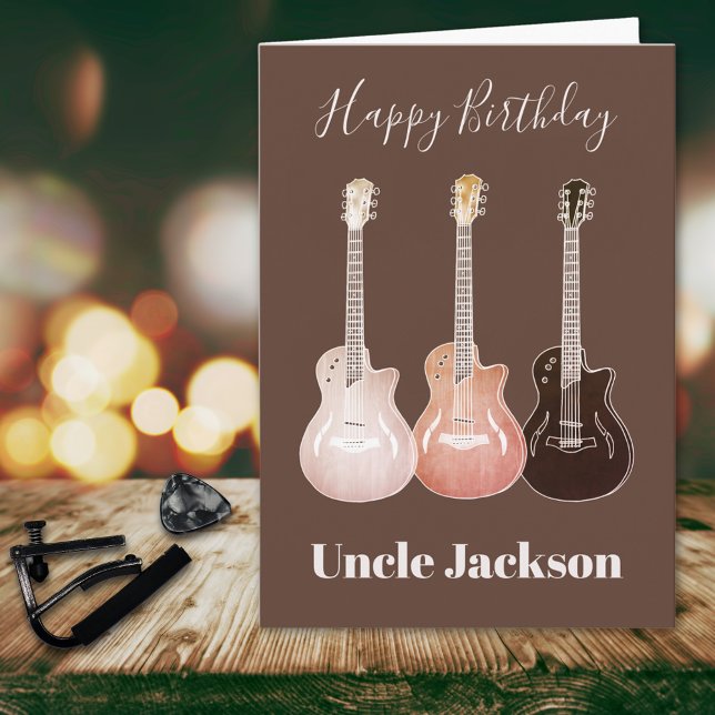 Carte Guitares Rustiques Rock n Roll Oncle Rockstar (Happy birthday uncle custom rustic guitar music themed brown birthday greetings card)