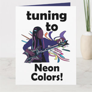 Carte Guitariste accordant sur les couleurs néon pour un