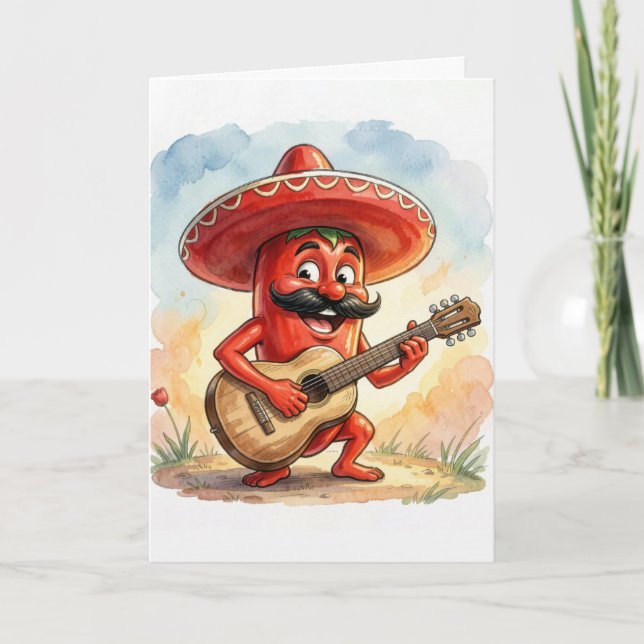 Carte Guitariste au piment rouge Cinco de Mayo (Devant)