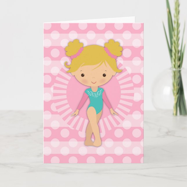Carte Gymnaste Cute Pink Aqua Blonde (Devant)