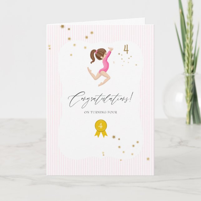 Carte Gymnastique rose et or 4e anniversaire (Devant)