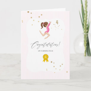 Carte Gymnastique rose et or 4e anniversaire