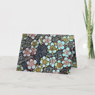 CARTE HAIKU/ NOIR BLANC ROSE ROSE BLEU PRINTEMPS FLEURS