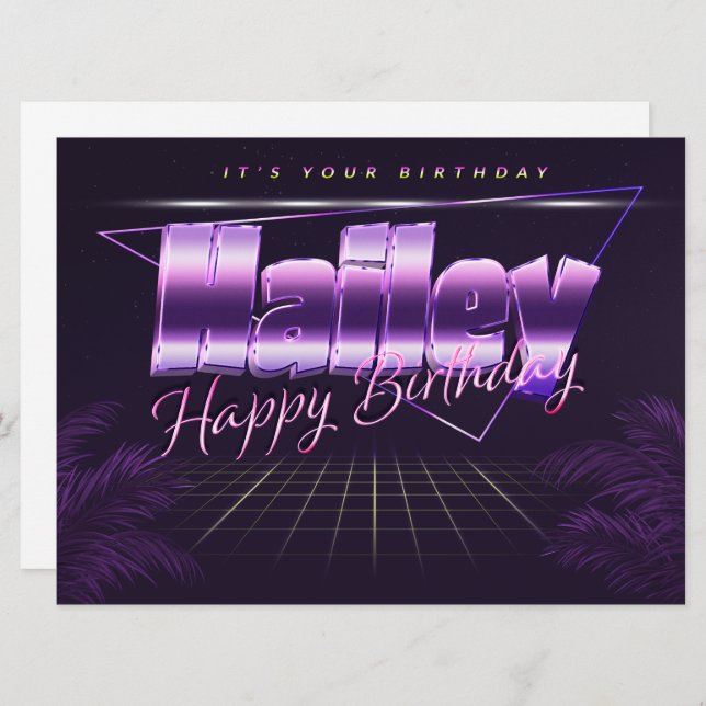 Carte Hailey Nom Prénom lila retro Map Anniversaire (Devant / Derrière)
