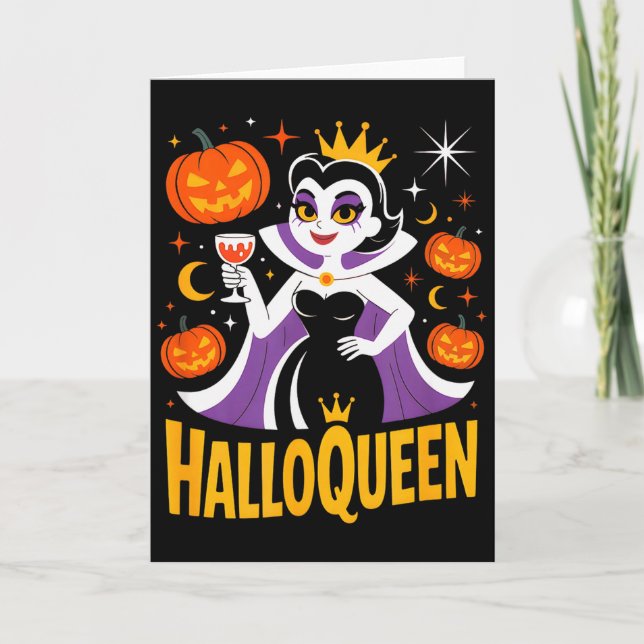 Carte Halloqueen Retro Vamre Queen Halloween Pumpkins Ba (Devant)