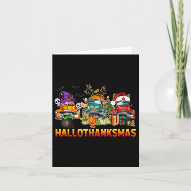 Carte Hallothanksmas Camions Halloween Thanksgiving Chri (Devant)