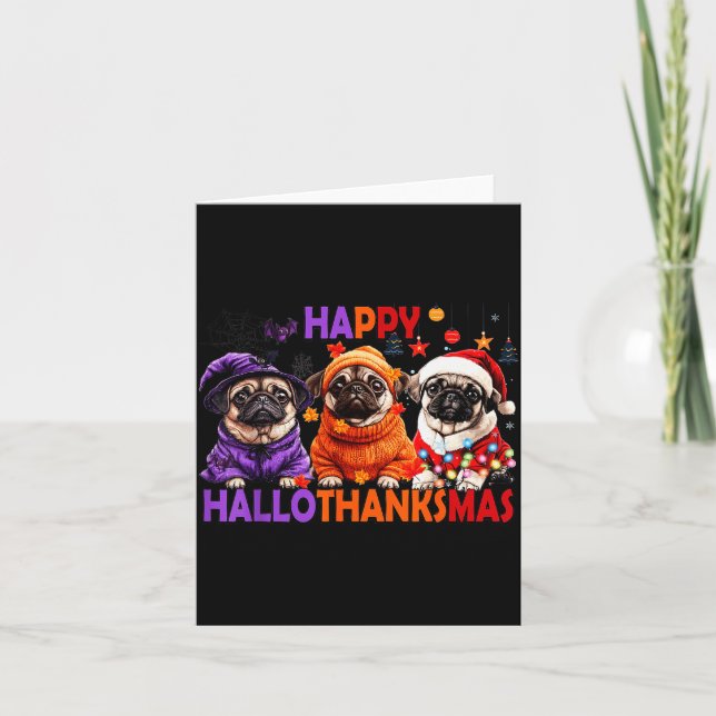 Carte Hallothanksmas drôle Pug Halloween Thanksgiving (Devant)