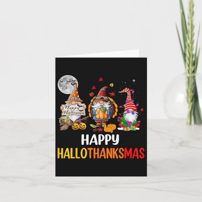 Carte Hallothanksmas Gnomes Halloween Thanksgiving Joyeu (Devant)