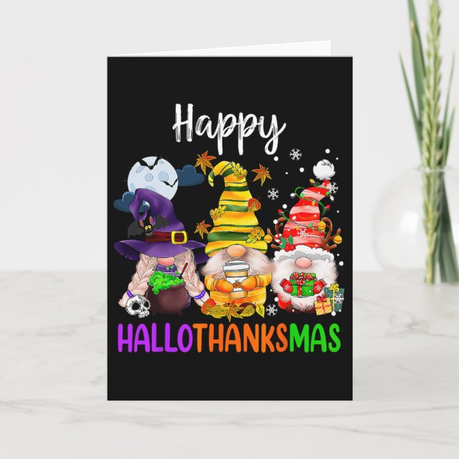 Carte Hallothanksmas Gnomes Halloween Thanksgiving Joyeu (Devant)
