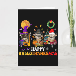 Carte Hallothanksmas Highland Cow Halloween Noël Th