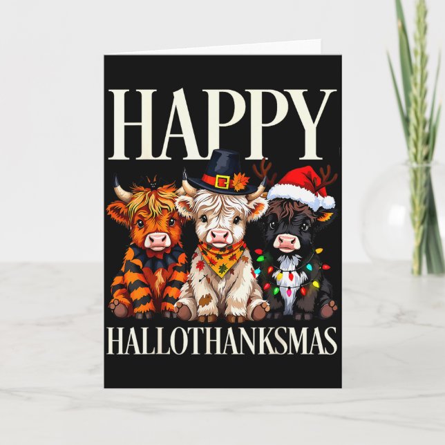 Carte Hallothanksmas Highland Cow Halloween Thanksgiving (Devant)