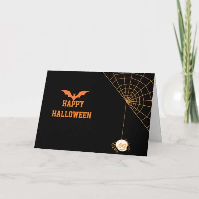 Carte Halloween 2020 heureux avec Black Bat et Spider we (Devant)