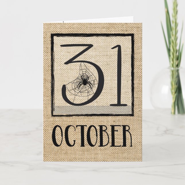 Carte Halloween 31 Octobre Spider sur Burlap Look (Devant)