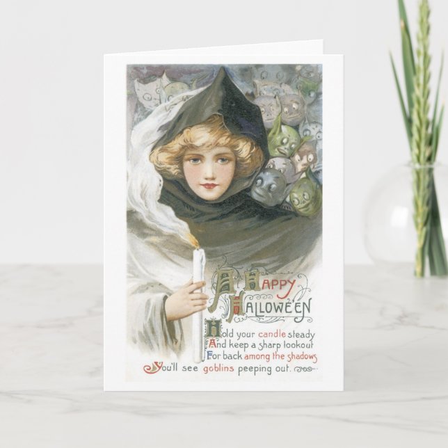 Carte Halloween à l'ancienne, les filles rencontrent les (Devant)