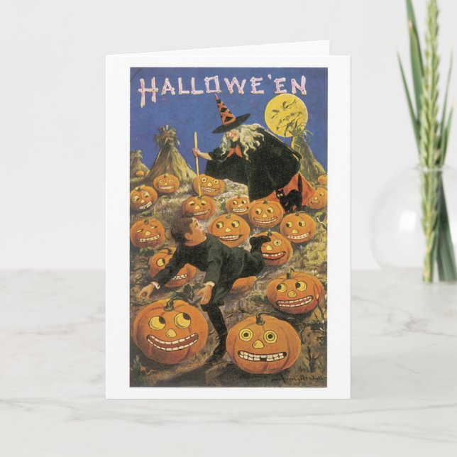 Carte Halloween à l'ancienne, sorcière (Devant)