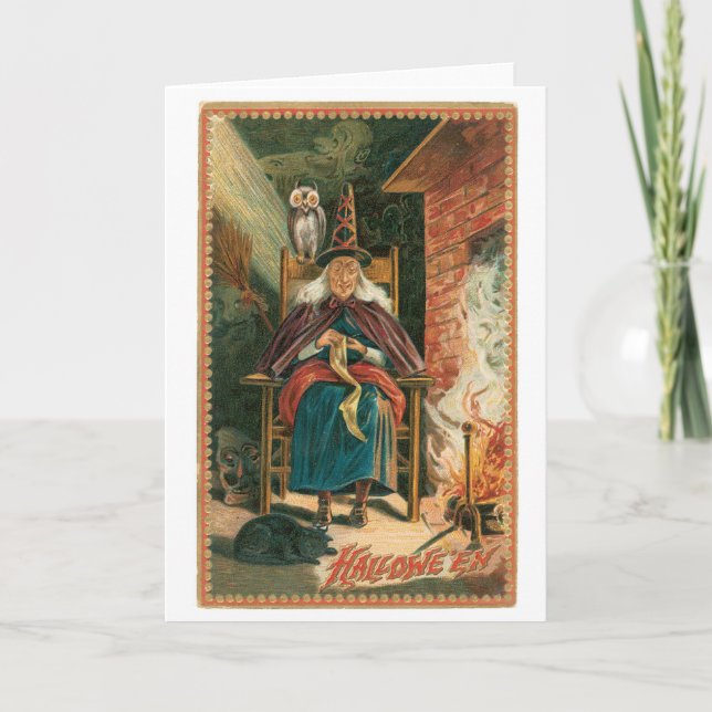 Carte Halloween à l'ancienne, sorcière (Devant)