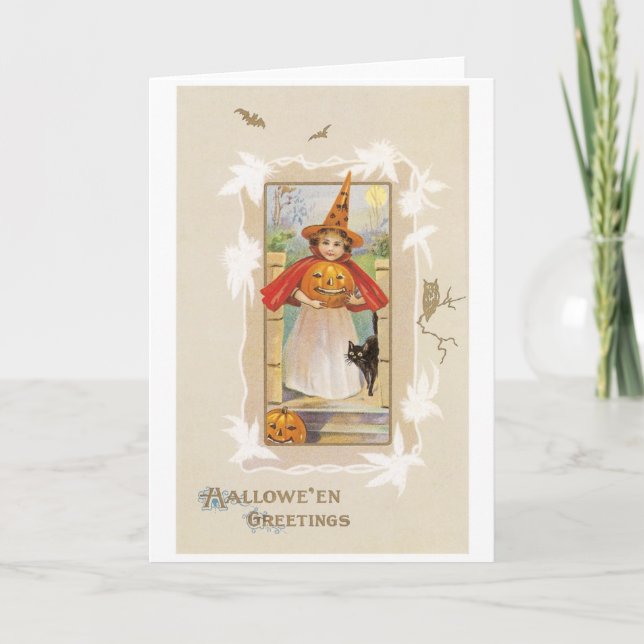 Carte Halloween à l'ancienne, sorcière (Devant)