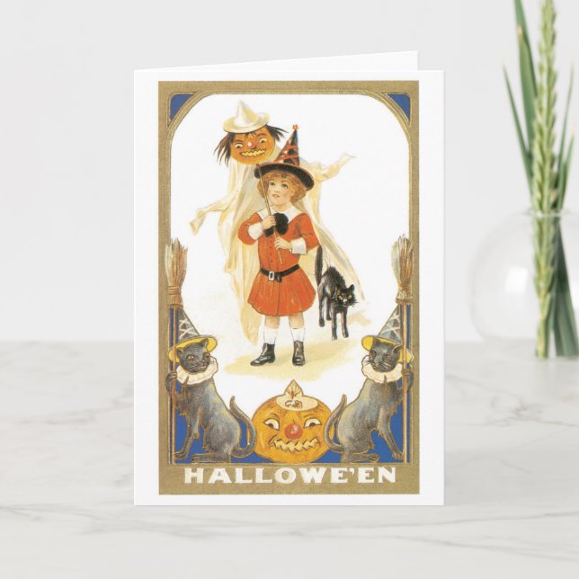 Carte Halloween à l'ancienne, sorcière (Devant)