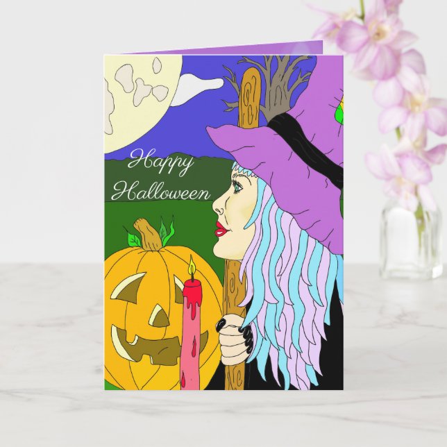 Carte Halloween à thème sorcière (Orchidée)