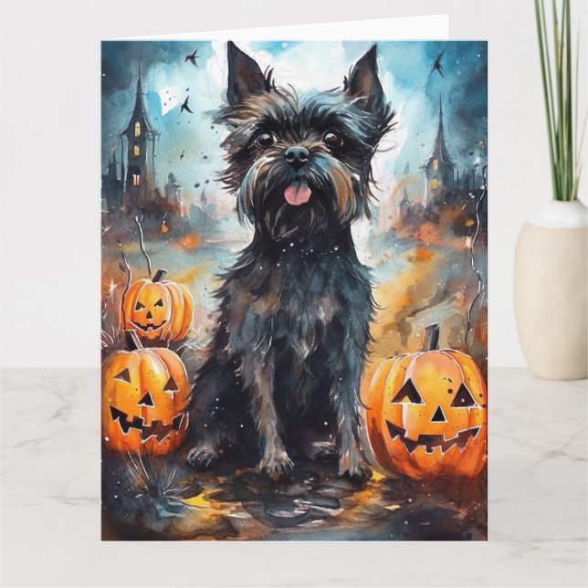 Carte Halloween Affenpinscher avec la peur Citrouille (Devant)