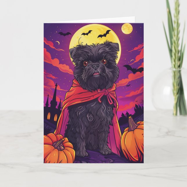 Carte Halloween Affenpinscher Vampire Citrouilles Effray (Devant)
