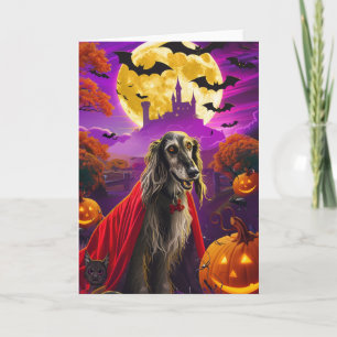 Carte Halloween Afghan Hound Vampire Citrouilles effroi