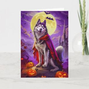 Carte Halloween Alaskan Malamute Vampire Citrouilles eff