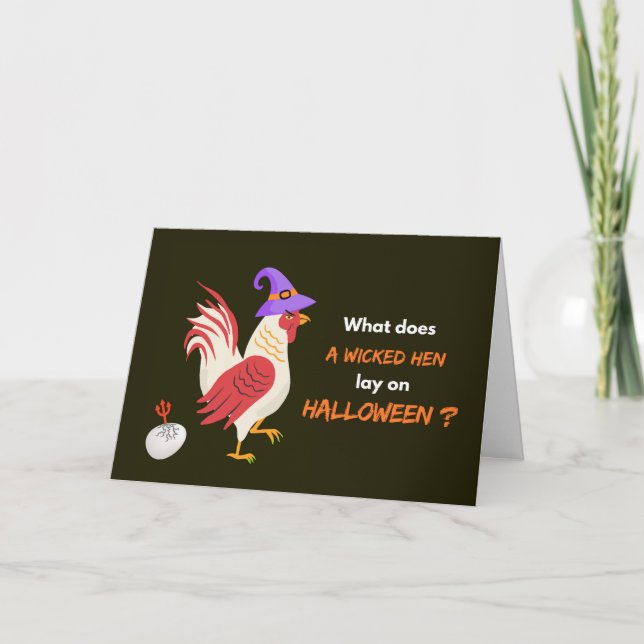 Carte Halloween amusant avec la poule perdue et l'oeuf d (Devant)