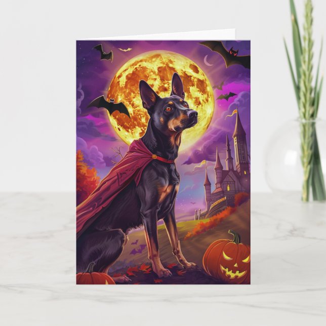 Carte Halloween australien Kelpie Chien Citrouille peur (Devant)