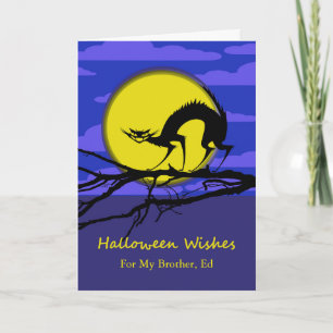 Carte Halloween avant personnalisé pour frère, chat sur