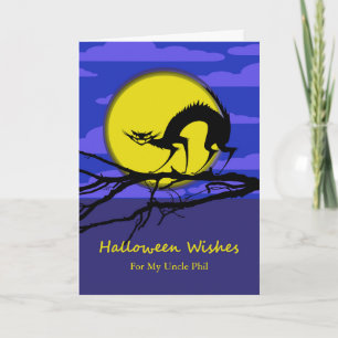 Carte Halloween avant personnalisé pour oncle, chat sur