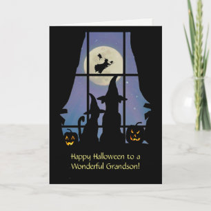 Carte Halloween avec chien et chat mignonne