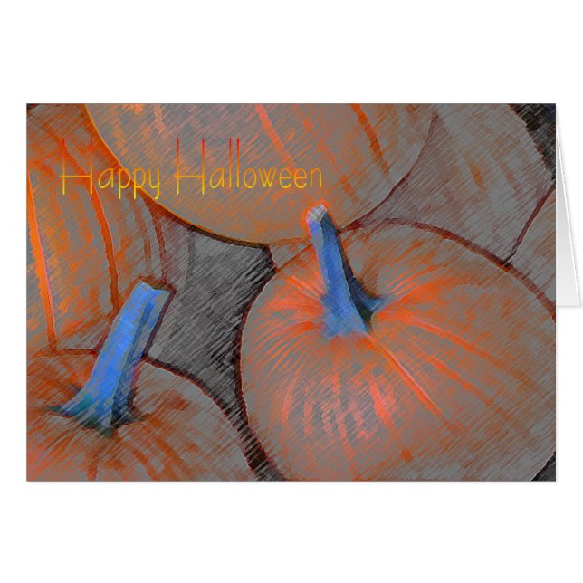Carte Halloween avec Citrouilles au crayon coloré (Devant Horizontal)