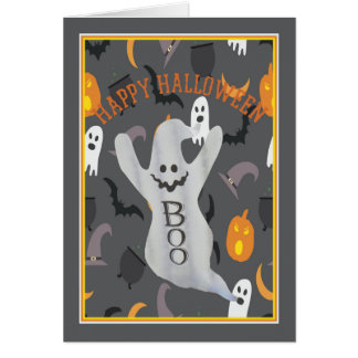 Carte Halloween avec fantôme et fond mixte
