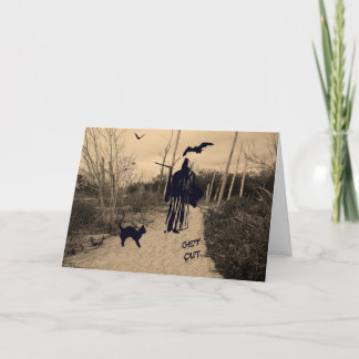 Carte Halloween avec la Faucheuse en sépia