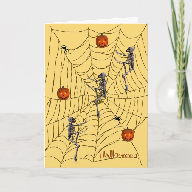 Carte Halloween avec Skeletons, Citrouilles, Araignées e (Devant)