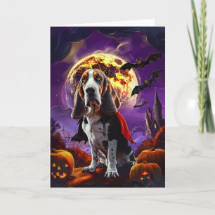Carte Halloween Basset Hound Chien Citrouille peur