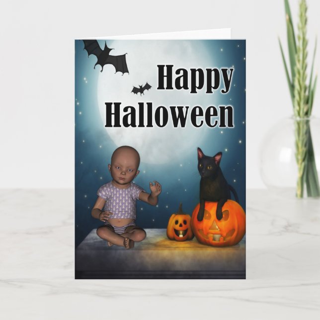Carte Halloween bébé et chauve-souris (Devant)