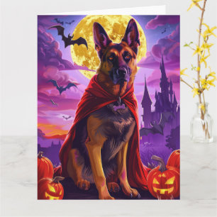 Carte Halloween Berger Allemand Vampire Citrouilles Épou