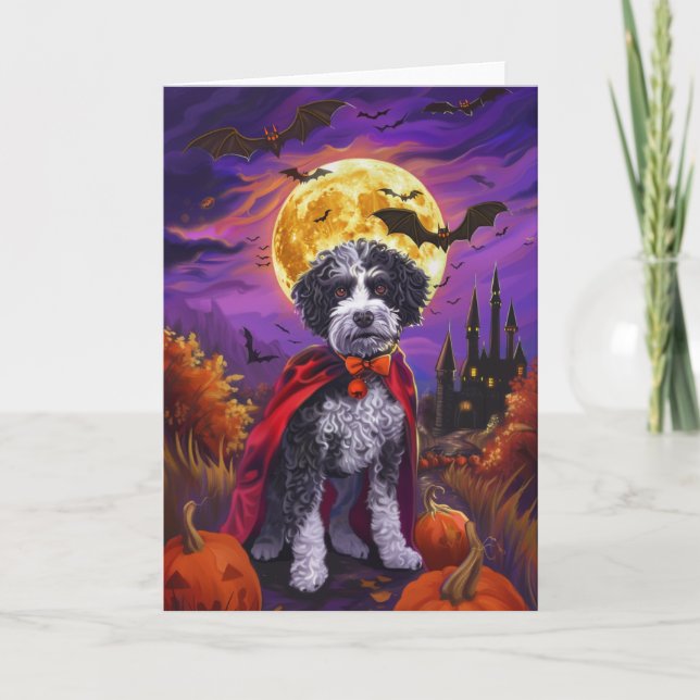 Carte Halloween Bernedoodle Chien Citrouille peur (Devant)