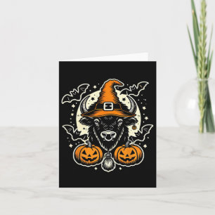 Carte Halloween Bison Éffrayant Sorcière Casquette Et Ar
