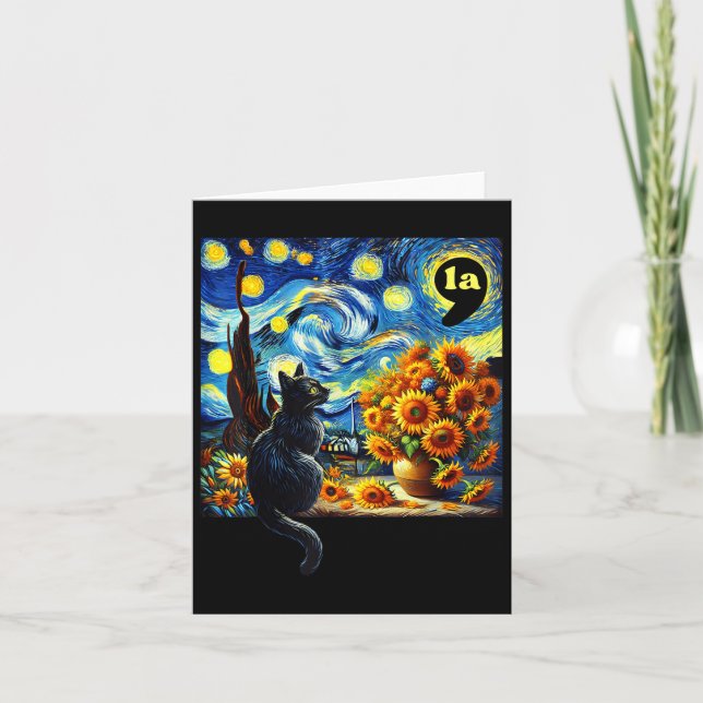 Carte Halloween Black Cat Comma La Starry Night Art Kama (Devant)